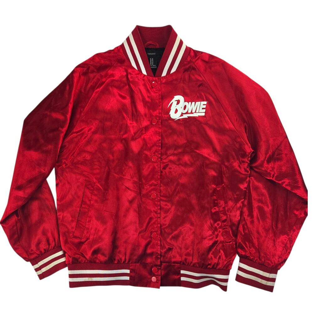 Forever 21 | Red Satin David Bowie Licensed Jacket | Size M